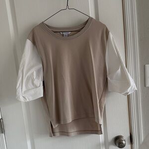 Athleta Tan and White Short Sleeve Tee